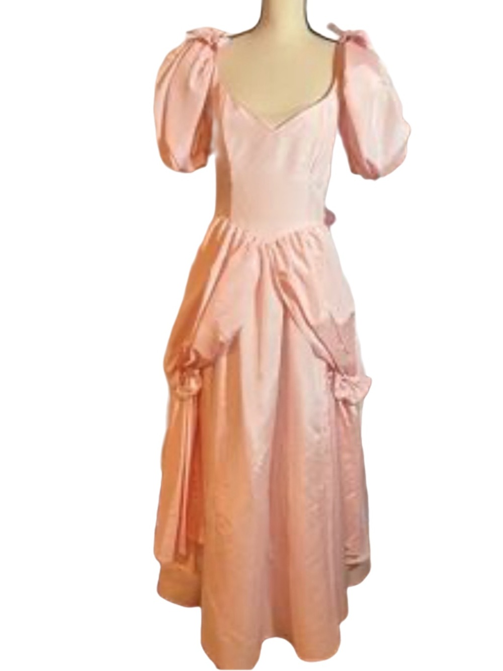 Vintage 80s Gunne Sax Jessica McClintock Pink Taffeta Gown Dress Sz 9 Puff Sleev